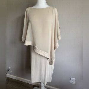 Joseph Ribkoff Cream Sequin Shawl Knee Length Sheath Dress Womens 12 Formal MOB